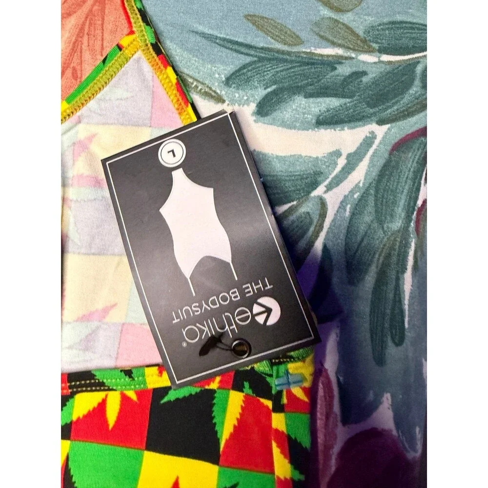 NWT Ethika Girls Vibrant Rasta Leaf Thong Bodysuit